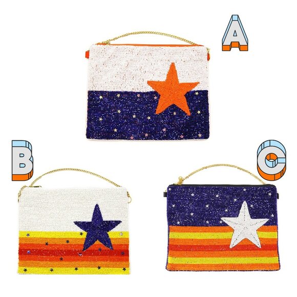 STAR Seed Beaded Orange Blue Team Colors Astros Auburn Crossbody Clutch Handbag - Picture 5 of 8